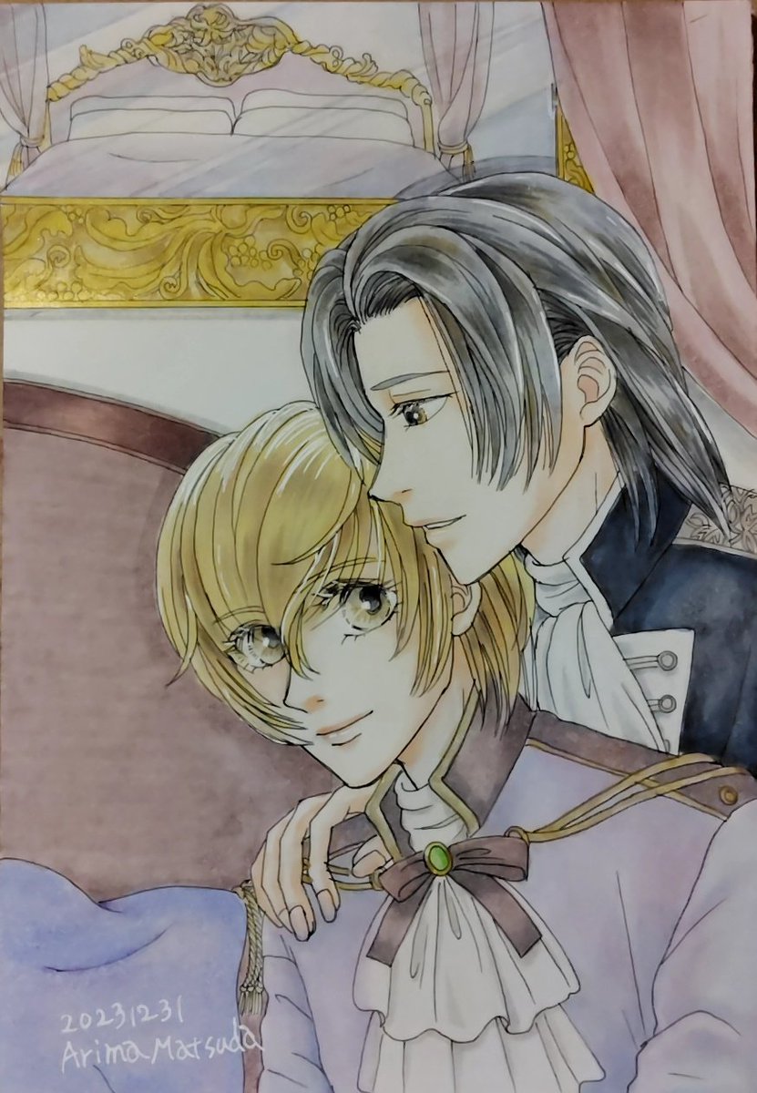 arima_705's tweet photo. @Kai_Turugi 
剣解先生💜
剣解先生の作画を来年見られるのがとても楽しみです✨
【黒の騎士】のジークとクリスのファンアートを描いてみました。
クリスにマントを着けようとしたのに室内にしてしまいマントの名残がある衣装に···
二人が大好きです💕
#剣解 先生
#黒の騎士
#ファンアート https://t.co/WhghGg1Fct