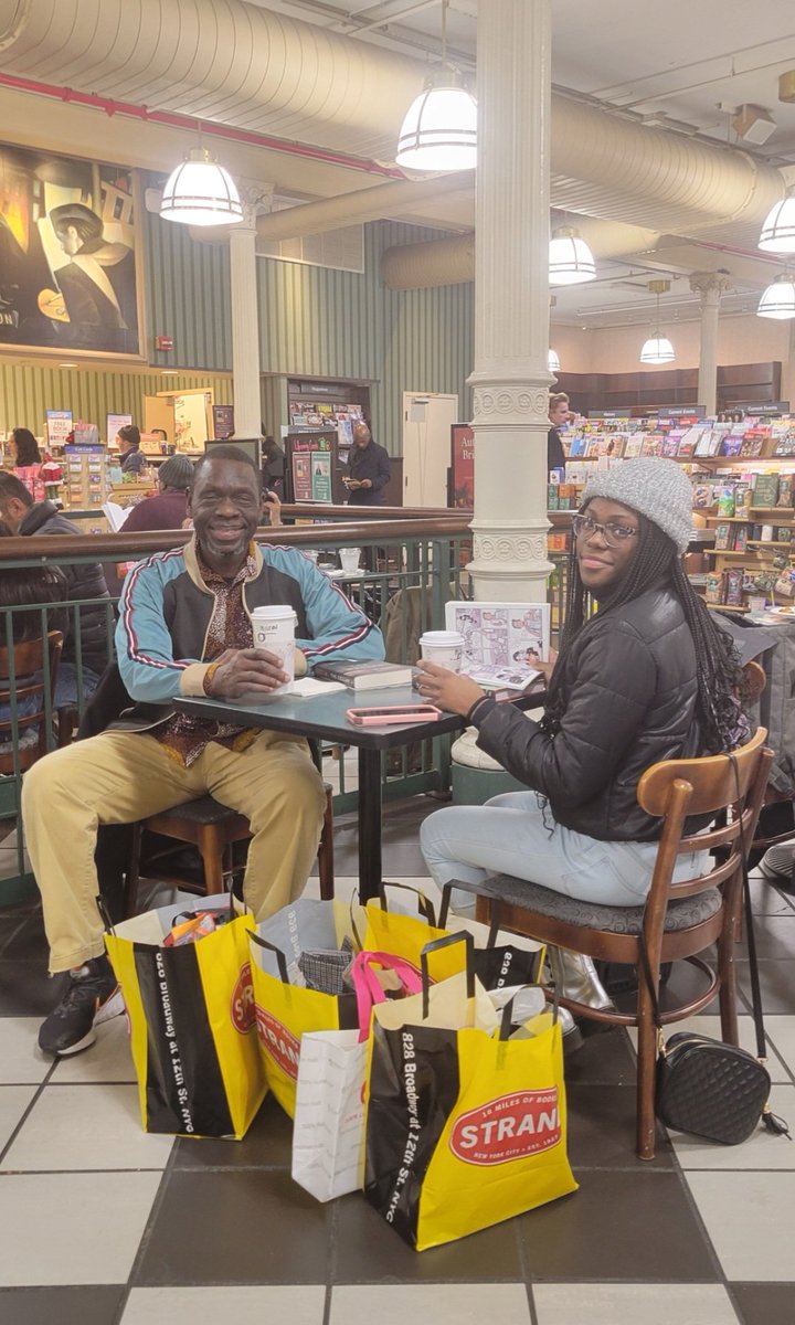 Treated my goddaughter Ziya to brunch and bookshopping @strandbookstore then tea for me & hot chocolate for her at Barnes & Noble. First took her book shopping at age 5. Nine years later @ 14 she remains big booklover. We both got some interesting titles.