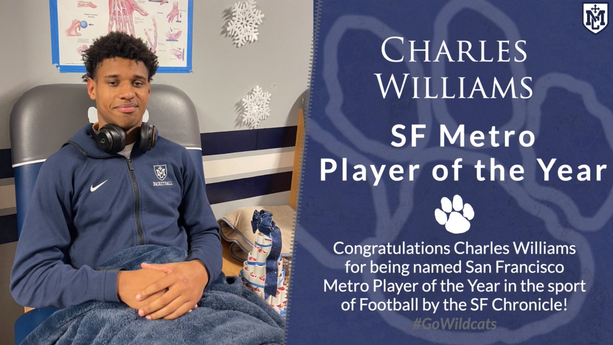 Congratulations Charles Williams for being named San Francisco Metro Player of the Year by the @SportingGreenSF ! He did all: Offense, Defense and Special Teams... He also threw down 37 points last night in basketball! @isochuck24 #MarinFootball #MCAthletics #GoWildcats