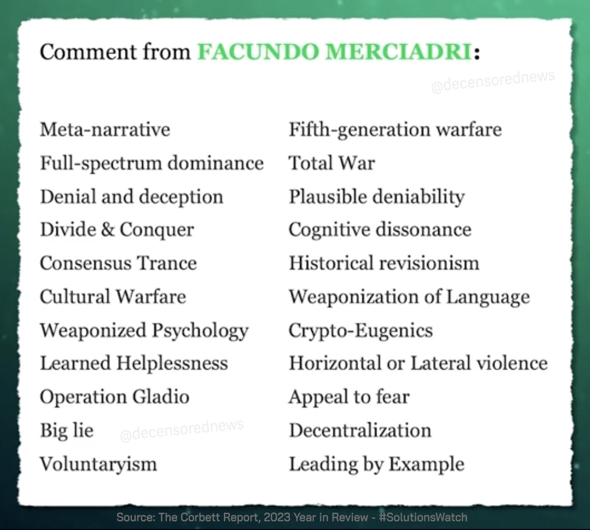 Screenshot from a recent Corbett Report video. Whatever you do, do NOT search for these phrases! Repeat: Do NOT bookmark this post, search for these phrases, and read all about these concepts. 📚🧠❌