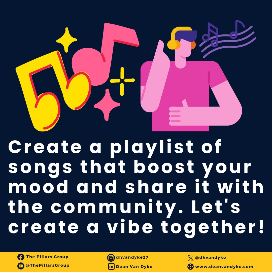 dhvandyke's tweet image. Create a feel-good playlist and share the joy! Whether dancing or relaxing, let&apos;s unite through music. Different tastes, friendly beats—building a community playlist for a lively and positive atmosphere. #HappyTunes #ShareTheJoy #MusicalUnity #ConnectionThroughMusic #FriendlyBeat