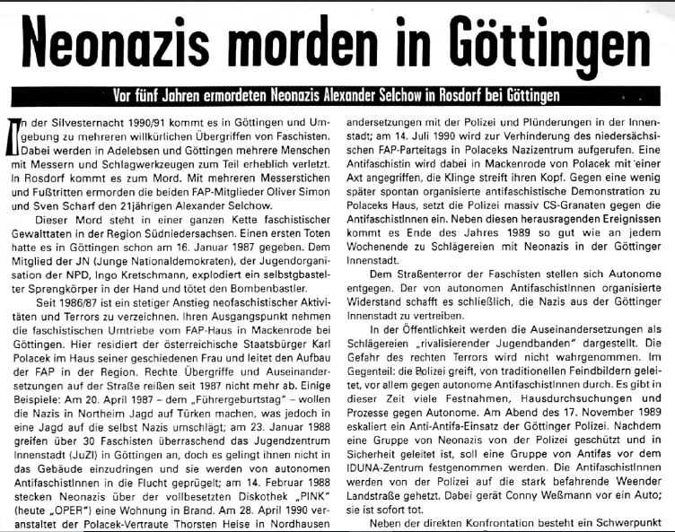 Gegen_die_AfD's tweet photo. Jedes Jahr zum 31. Dezember gedenken wir dem feigen Mord an Alexander #Selchow durch Faschos aus dem Umfeld von Thorsten Heise und der FAP (Best Buddy #Hoecke) und Polacek. Kein Vergeben, kein Vergessen! https://t.co/MqLLyAkpYW #AntifaM #Goettingen #Mackenrode #Conny https://t.co/wQiAJTiOT9