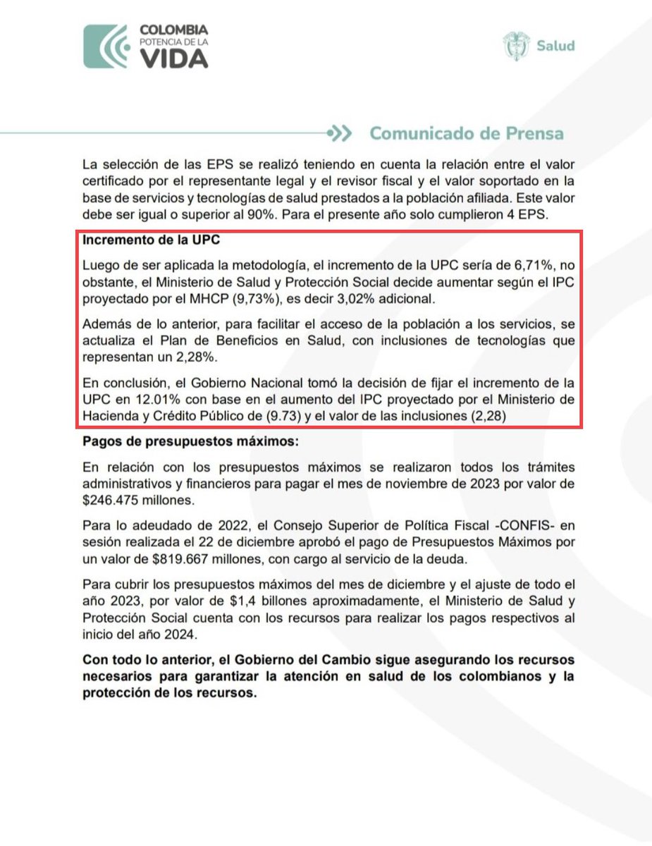 Andrés Forero CD #1️⃣0️⃣1️⃣ (@aforerom) on Twitter photo Al fin, con <a href="/GA_Jaramillo/">Guillermo Jaramillo</a> de vacaciones, <a href="/MinSaludCol/">MinSalud Colombia 🇨🇴</a> define aumento de la UPC para 2024.
A pesar de inclusión de tecnologías en el PBS, prima de aseguramiento en salud tendrá un incremento menor al salario mínimo.
Quiebran el sistema sin disimulo: avanza la “crisis explícita”. Al fin, con <a href="/GA_Jaramillo/">Guillermo Jaramillo</a> de vacaciones, <a href="/MinSaludCol/">MinSalud Colombia 🇨🇴</a> define aumento de la UPC para 2024.
A pesar de inclusión de tecnologías en el PBS, prima de aseguramiento en salud tendrá un incremento menor al salario mínimo.
Quiebran el sistema sin disimulo: avanza la “crisis explícita”.