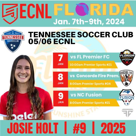 Josie Holt (@josieholt06) on Twitter photo So pumped for the Florida ECNL Showcase! Come watch my team and I play. Games and times are down below!ππΌ<a href="/TSCECNL/">Tennessee Soccer Club ECNL</a> <a href="/TSC05GirlsECNL/">Tennessee SC 05/06 Girls ECNL</a> <a href="/ECNLOhioValley/">ECNL Ohio Valley Conference</a> #fravelcommitted So pumped for the Florida ECNL Showcase! Come watch my team and I play. Games and times are down below!ππΌ<a href="/TSCECNL/">Tennessee Soccer Club ECNL</a> <a href="/TSC05GirlsECNL/">Tennessee SC 05/06 Girls ECNL</a> <a href="/ECNLOhioValley/">ECNL Ohio Valley Conference</a> #fravelcommitted