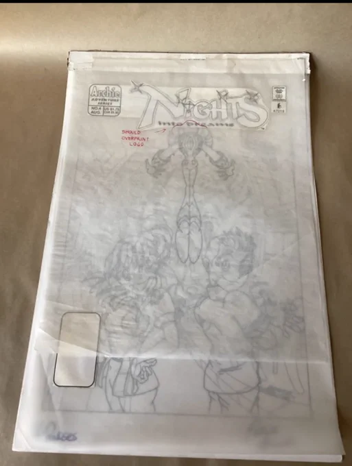 A fun eBay find: someone is selling the original art for a NiGHTS cover! This was illustrated by Spaziante, and he would create the cover in layers of tracing paper. This'd make it easier to do effects like transparencies in the color stage! (Like layers in Photoshop, basically.) 