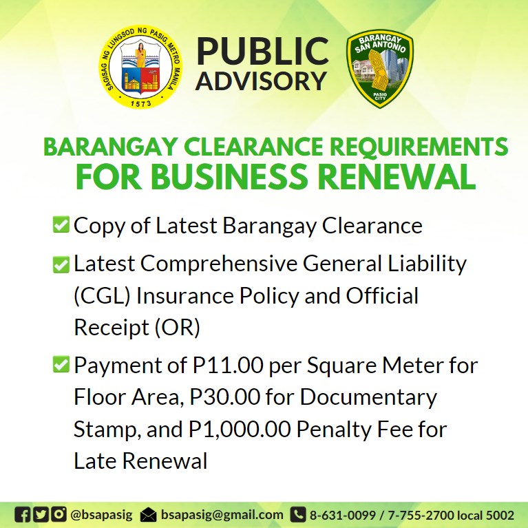 #beinformedBSA: Starting January 2, 2024, maaari nang asikasuhin ang mga requirements for BUSINESS RENEWAL. 📑 For businesses in @bsapasig, 🏢 please be informed that the Barangay Clearance may be settled either in BSA Covered Court or in Ayala 30th Business One Stop Shop. ✅