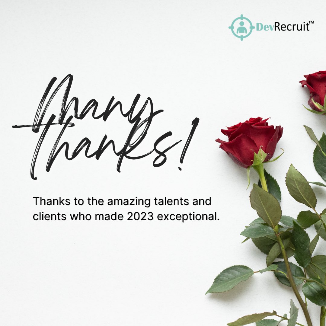 devrecruit_tech's tweet photo. As the year winds down, we extend heartfelt thanks to our incredible candidates and clients. Your trust has fueled our success. Here's to a year of growth, partnerships, and endless possibilities!

#DevRecruit #YearEnd #ThankYouMessage #YearEndThanks #Gratitude https://t.co/KVPJk9BpUI