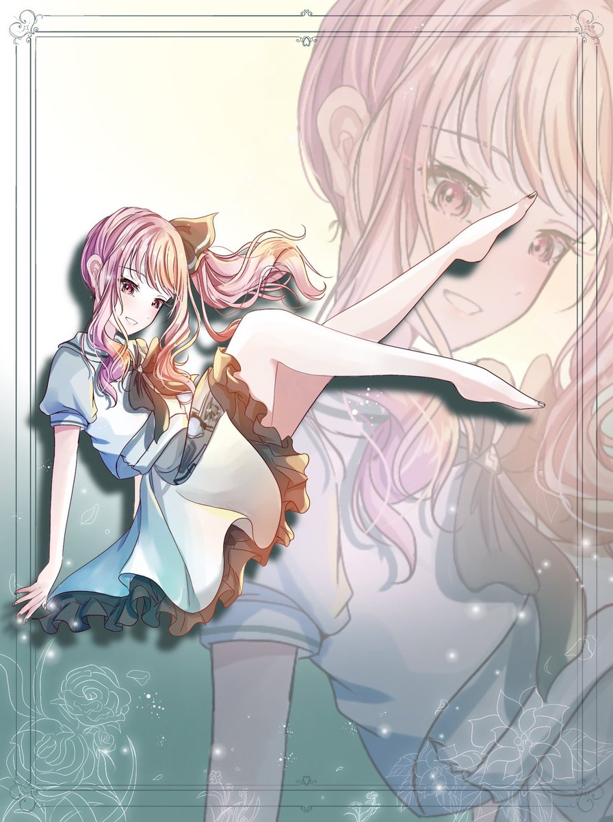 akiyama mizuki pink hair 1other androgynous bow dress smile long hair  illustration images