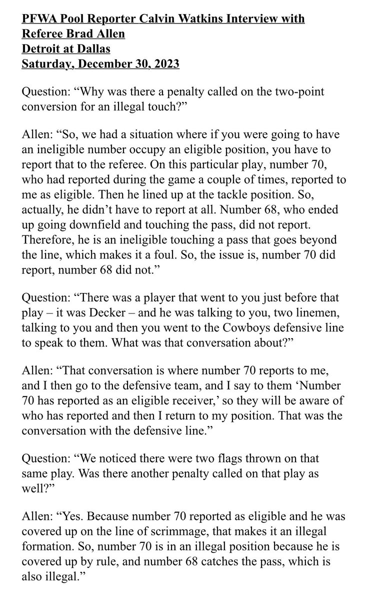richeisen's tweet photo. Head ref Brad Allen told a pool reporter No. 70 Dan Skipper reported as eligible and No. 68 Taylor Decker did not. 

Skipper and Jared Goff said postgame that the exact opposite happened. https://t.co/yG4K4nuoBJ