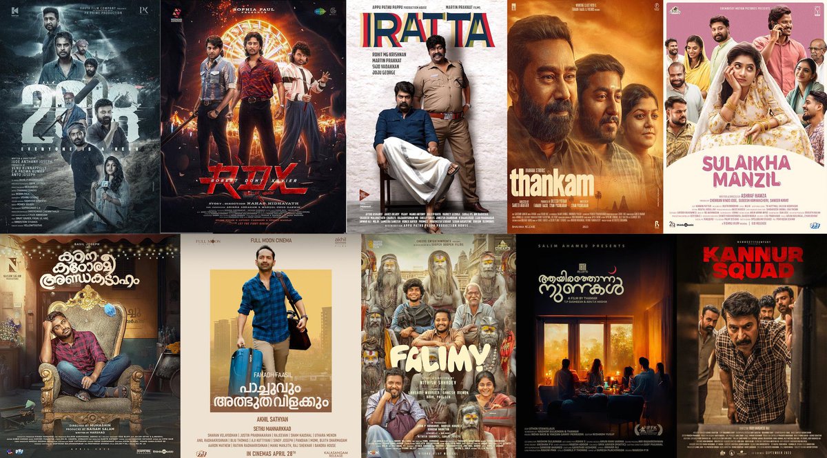 My Fav Top 10 Malayalam Films - 2023 ❤️

1. #2018Movie
2. #RDX
3. #Iratta
4. #Thankam
5. #SulaikhaManzil
6. #KadinaKadorameeAndakadaham
7. #PachuvumAthbuthaVilakkum
8. #Falimy
9. #1001Nunakal  
10. #KannurSquad