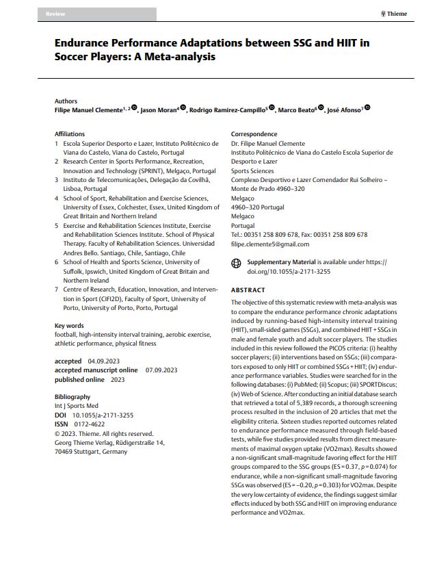 TalkinSPORTSCI's tweet photo. Endurance Performance Adaptations between SSG &amp; HIIT in Soccer Players⚽️

A Meta-analysis🔬⤵️

🔗https://t.co/xP8u63nVNd

📺https://t.co/XpJTKNmMRf

✍️@Clemente_FM et al. https://t.co/qdsZyk1rZn
