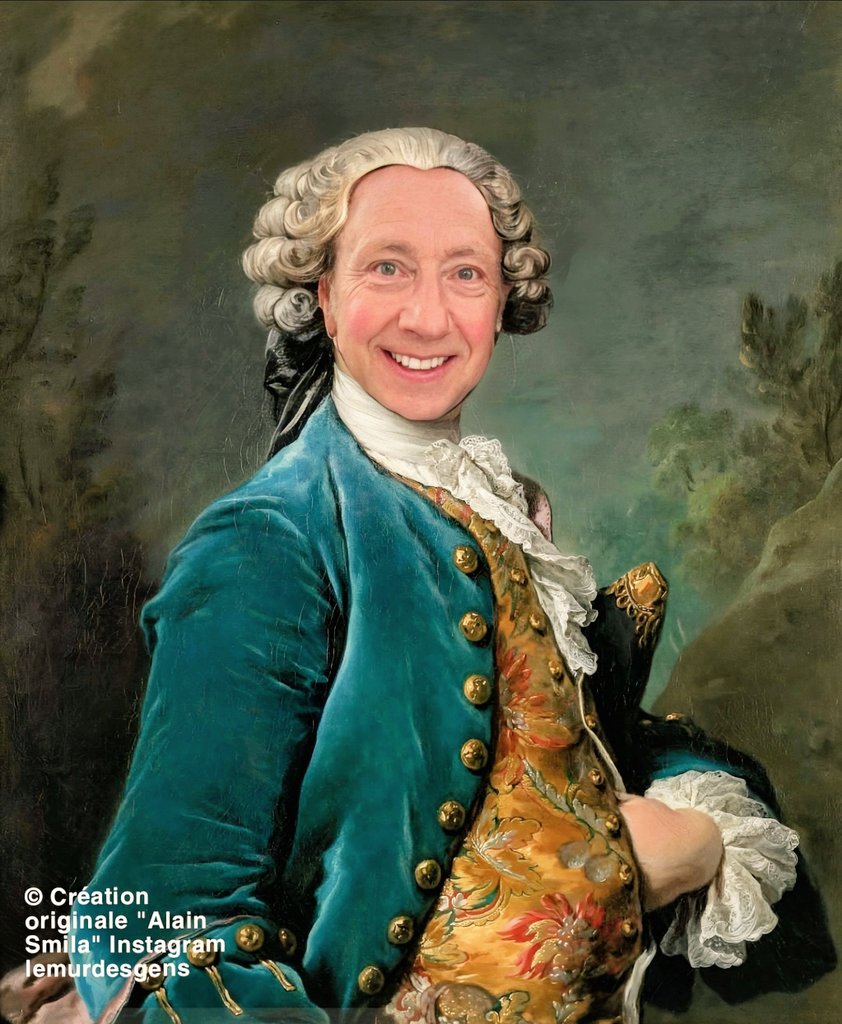 #StéphaneBern  En plein dans une vraie toile d'époque 😋😉  'Portrait de  David Godefroy , le Marquis de Senneville  1754 , de l'artiste Louis Tocqué ' Retwitèe si vous avez le temps 😉