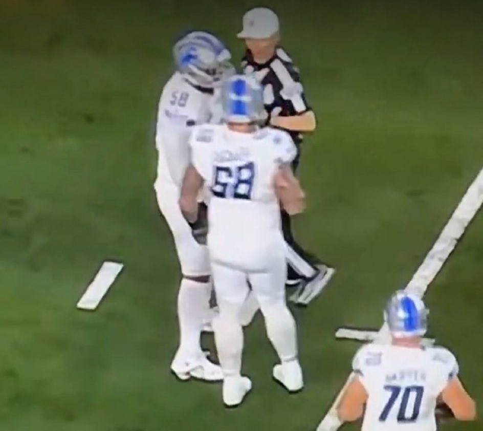 Brad Allen is looking right at #68 Taylor Decker. He’s acknowledging him. What else would they be talking about if not eligibility?

A FULL INVESTIGATION INTO BRAD ALLEN AND CREW IS NEEDED ASAP

<a href="/NFLOfficiating/">NFL Officiating</a> 

#DETvsDAL #OnePride