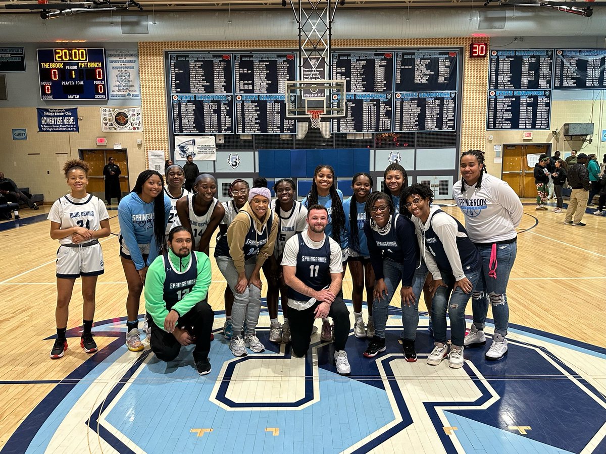 Springbrook Varsity Boys and Girls Basketball players recognize SBHS staff for their mentorship, commitment, and support on Staff Appreciation Night at the Brook. Feel that Blue Devil Spirit!