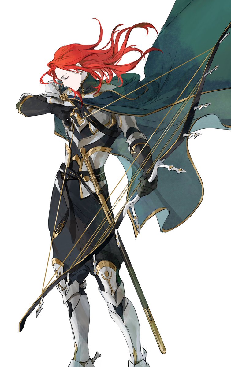 1boy weapon male focus red hair bow (weapon) long hair armor  illustration images