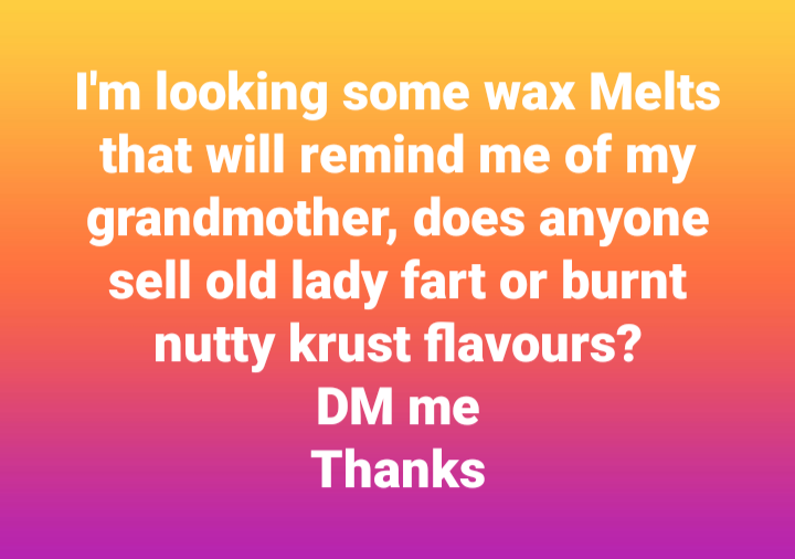 DM me
Thanks
#Mhhsbd #Waxmelts #Grandmother #Granny #Giftidea