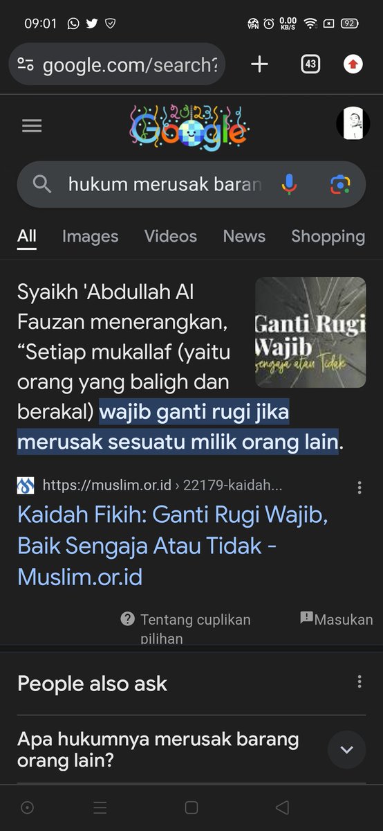 herdie_'s tweet photo. @Ramez17Ramez @voilajogja Pak HP jenengan sudah smart, coba googling "hukum merusak barang orang lain menurut islam".
Jenengan ngoceh ilma ilmu terus. https://t.co/fru7wwmpNp