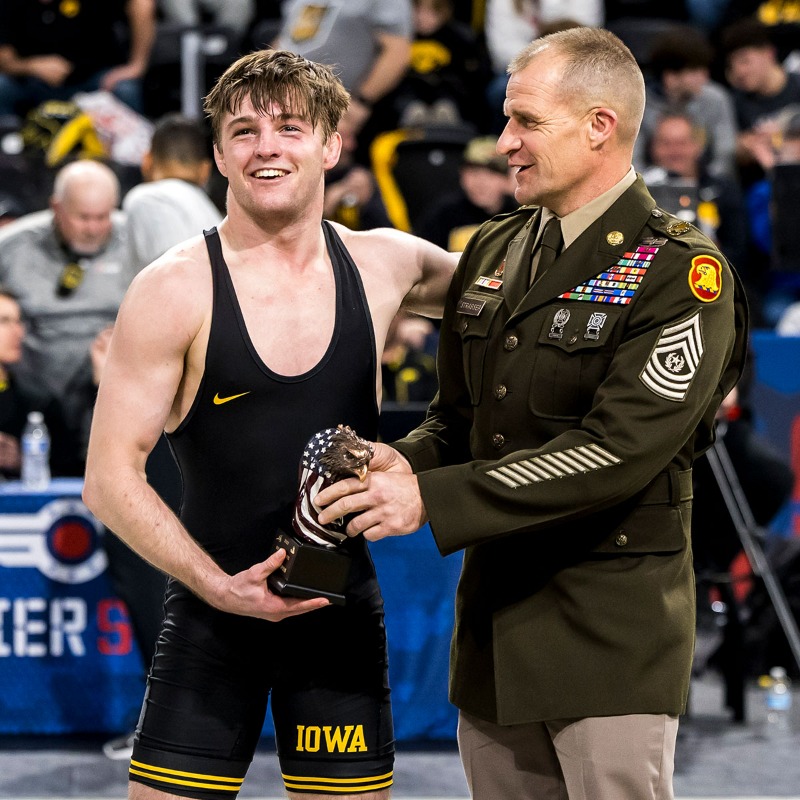 USAWrestling's tweet photo. .@Hawks_Wrestling champions at the @SoldierSaluteIA: Drake Ayala (125), Brody Teske (133), Real Woods (141), Caleb Rathjen (149), Jared Franek (157), Michael Caliendo (165), Gabe Arnold (174) &amp; Zach Glazier (197).