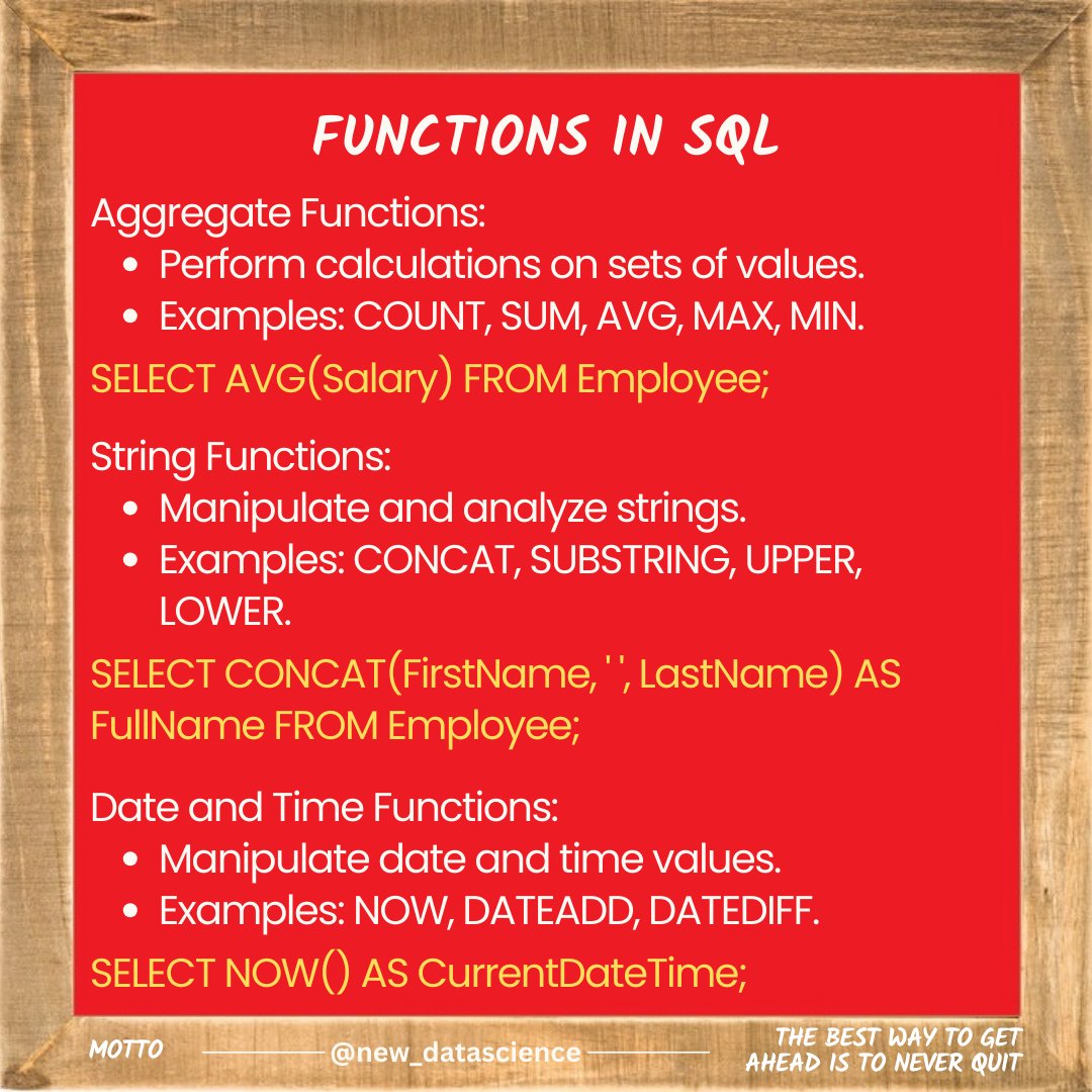 newdatadiary's tweet image. Follow @new_datascience for everyday learning! #SQL #Dataanalytics #Datascience #database #python #math #machinelearning