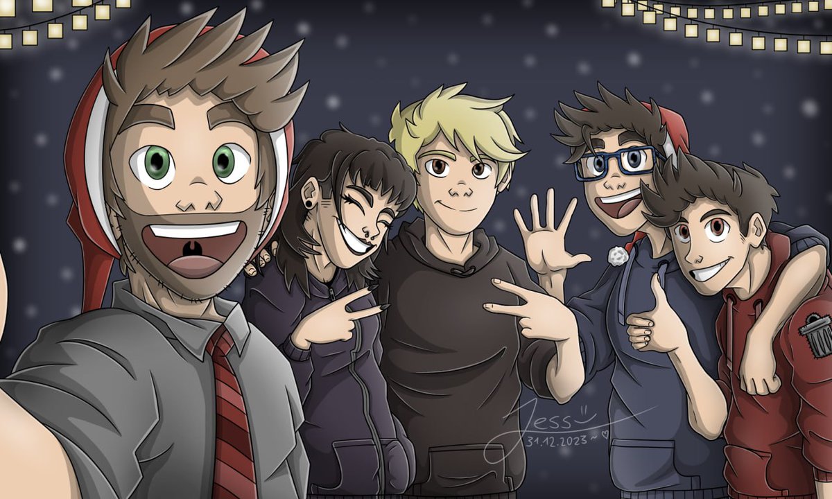InatorJess's tweet photo. It's done, finally!!! 
Happy holidays! ♡

@shippingmango

#art #digitaldrawing #drawing #artwork #fanart #holidays #friends https://t.co/yq22shw8cE
