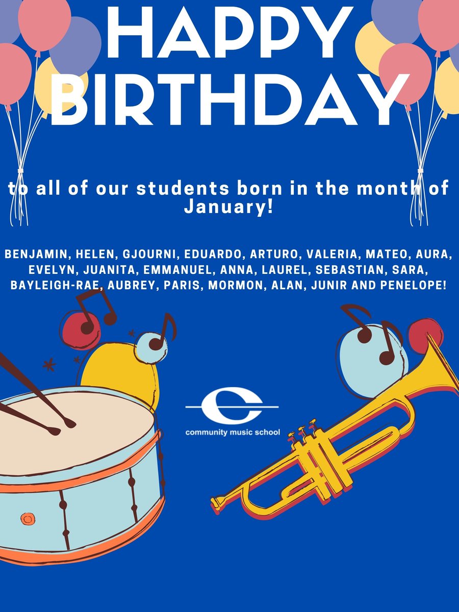 Happy New Year! Wishing all of our students with January birthdays a happy birthday! We hope you have a great birthday!!! 😀🥳
#CMS #CommunityMusicSchool #MusicEducation #RaleighMusic #MusicLessons #Arts #Music #RaleighNC #ChildrensMusicLessons #AffordableMusicLessons #Birthday