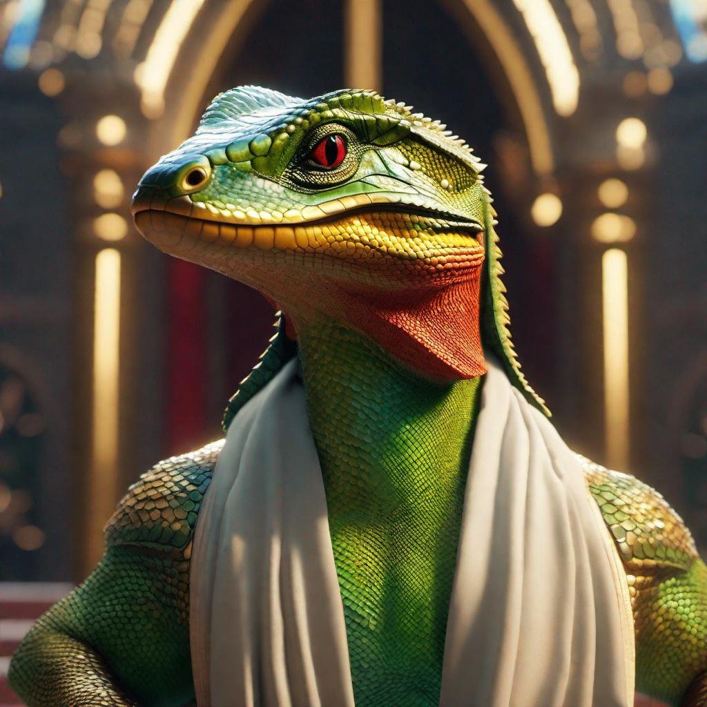 Lizzy72924033's tweet photo. Prompt: A Jesus lizard gives a powerful sermon... #TagURit #Lizzbitt_art #aiart #midjourney #openseaart #collection #DALLE3 #green #reptile #beautiful https://t.co/XqCyhuR9Wi