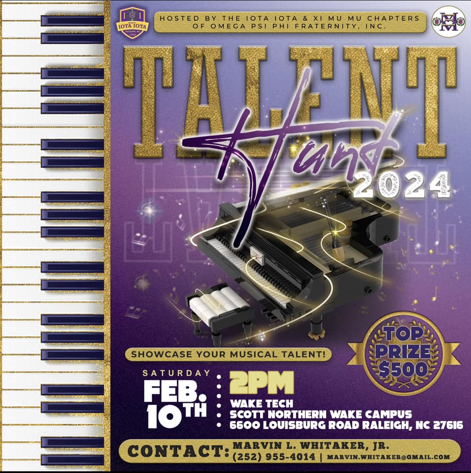 Middle and High school students are invited to participate in the talent contest hosted by ⚡️ The Iota Iota &amp; Xi Mu Mu Chapters of Omega Psi Phi Fraternity, Inc. on February 10th at 2pm. 

#CMS #CommunityMusicSchool #MusicEducation #Raleigh
