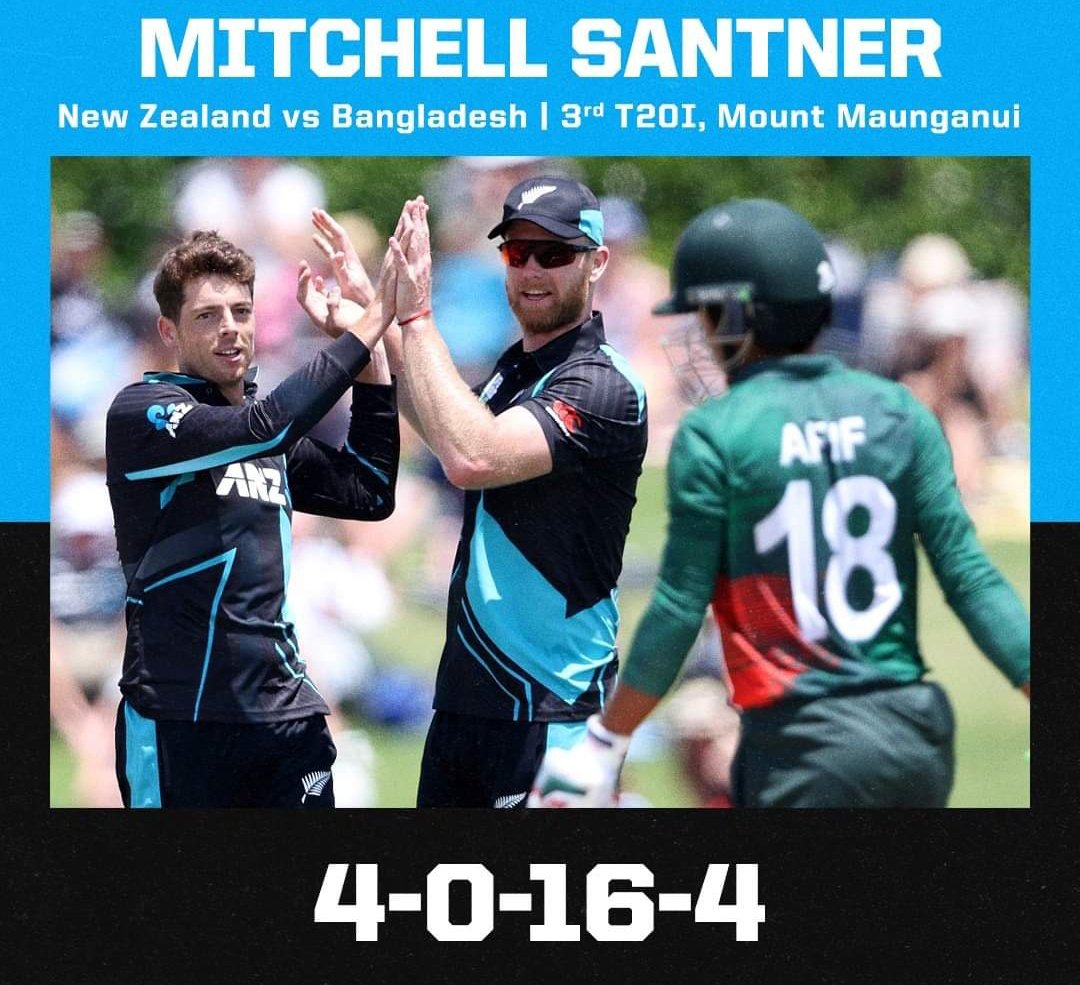 Mitchell Santner picked up a four-for in the series decider in Mount Maunganui. 👀💯
#NZvBAN #BANvNZ