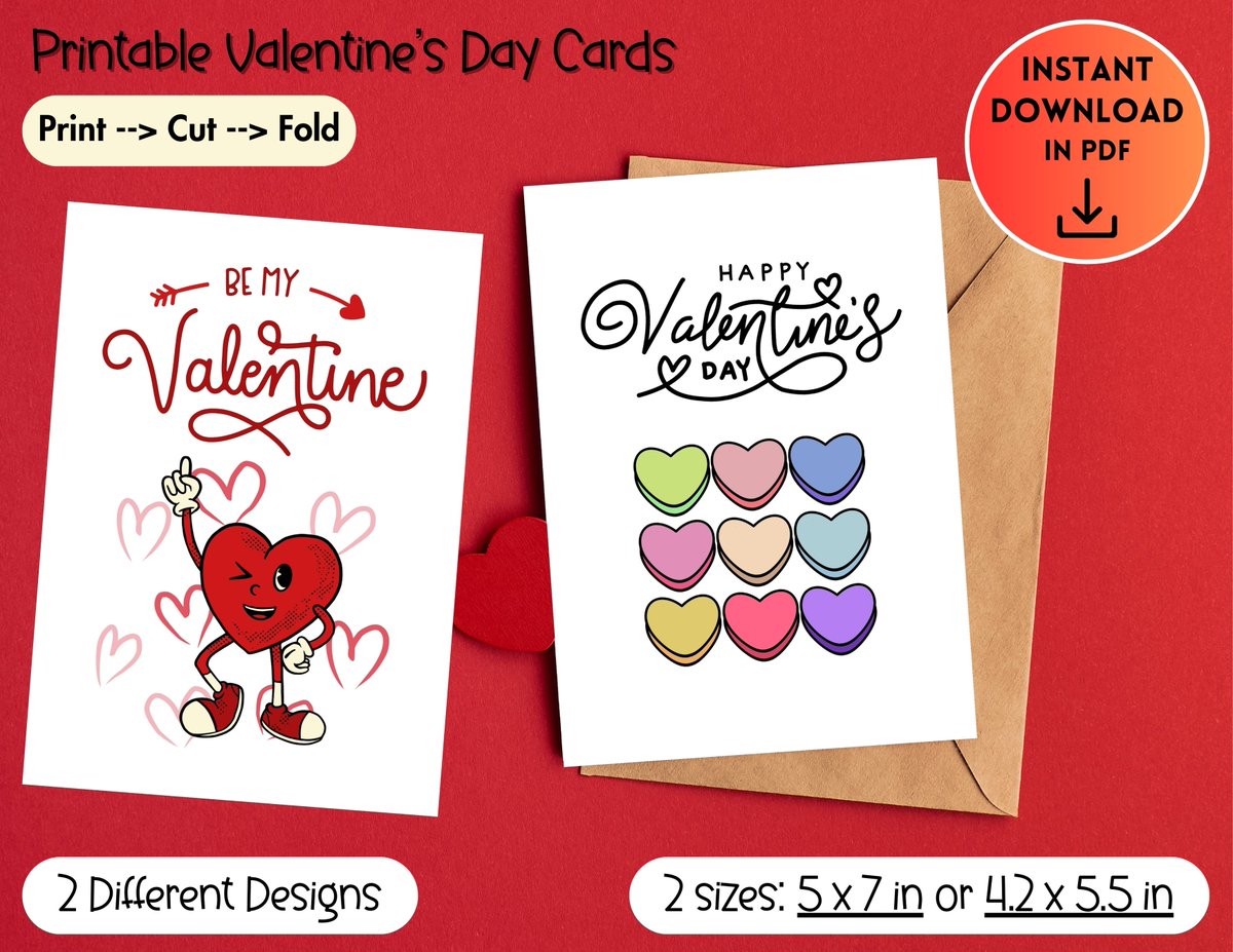 Printable Valentine's Day Cards, Heart Valentine's Day Cards,  by JooMadeShop etsy.me/3H20jFt via <a href="/Etsy/">Etsy</a>