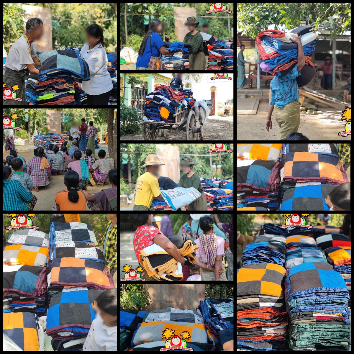 MannShein1's tweet photo. Behalf of the #CleanYangon, #AnyarPyitTaiHtaungLayMyar (Anyar Chubby Kids) had donated blankets to the fire victims of 390 households who're arson attack by junta troops in #Yinmarbin Township of #Sagaing Div on Dec30.
#WarCrimesOfJunta
#2023Dec31Coup
#WhatsHappeningInMyanmar https://t.co/t2GSbYmXKw