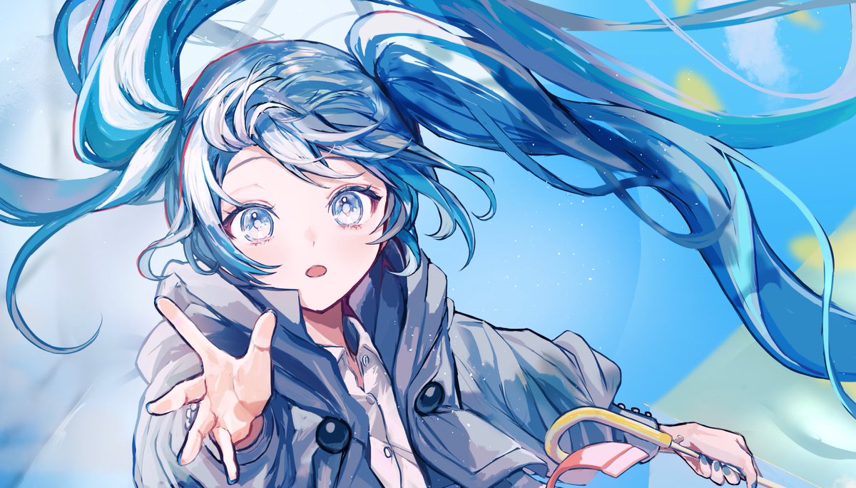 hatsune miku 1girl twintails solo umbrella long hair blue hair blue eyes  illustration images