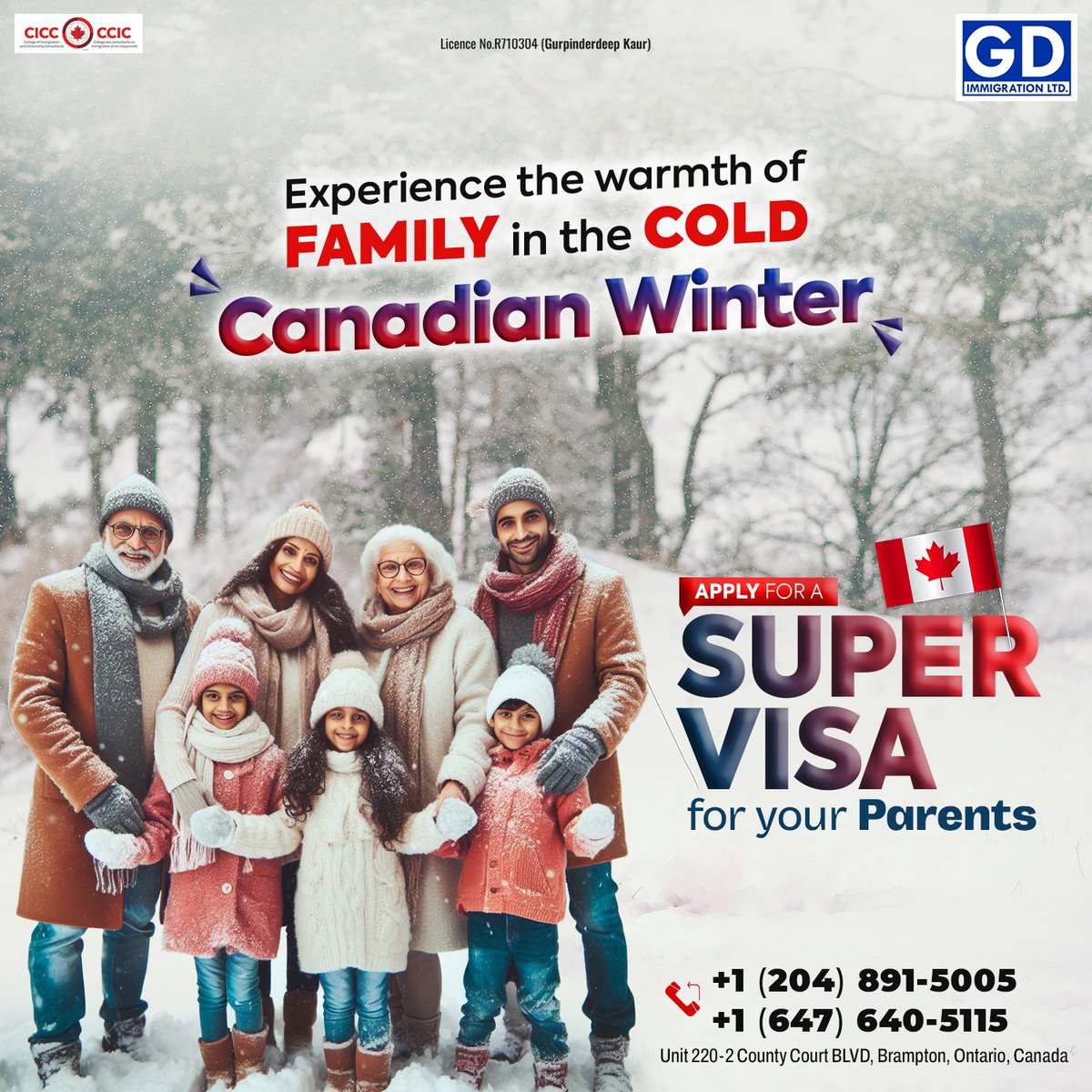 Secure a Super Visa for your parents and immerse yourselves in the magic of Canada's winter wonderland. Start the visa application today! ❄️👨‍👩‍👧‍👦🇨🇦 

#GDImmigration #SuperVisaExperience #ExtendedStays #ParentalVisit #ContactUs #canada #supervisa #visa #immigration #visa #toronto