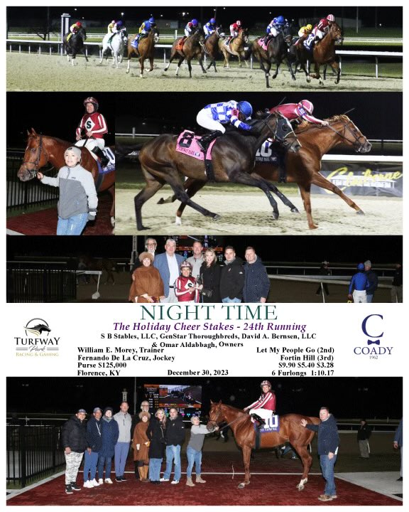 wemracing's tweet photo. Thanks to Night Time for the W in The Holiday Cheer Stakes ⁦@TurfwayPark⁩ , good ride Fernando, thanks to owners ⁦@sb_stables⁩ ⁦@GenStarTBreds⁩ Bernsen, and Aldabbagh . Good call ⁦@TonyCalo5⁩ . Thank You ⁦@CoadyPhoto⁩ https://t.co/J1LX4mTR4K