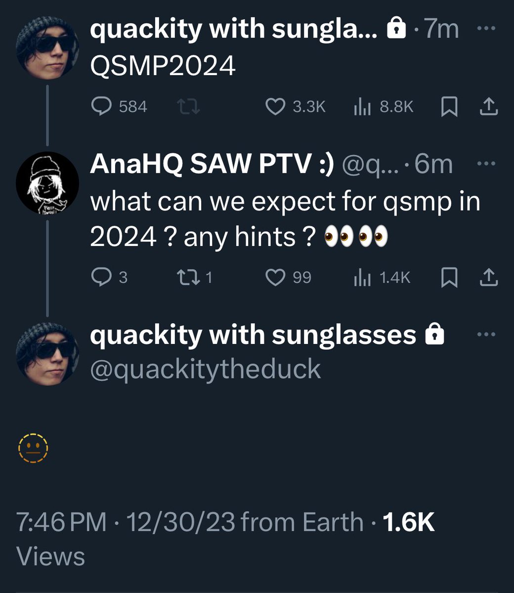 privatedsmp's tweet photo. @.quackitytheduck : QSMP2024

what can we expect for qsmp in 2024 ? any hints ? 👀👀 

🫥 https://t.co/f92YlNOyFN