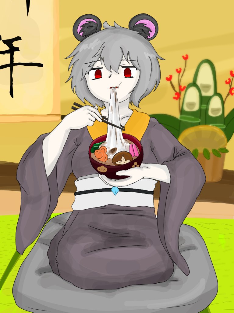 NIRA2019's tweet photo. あけおめー（小並挨拶）
ﾎﾟは餅を喉に詰まらせて死にそうになったことがあるから皆は気をつけて食べようね（戒め）
2,3年前に描いた正月kofji姉貴をまた書いてみたぽ https://t.co/z3carsA4FR