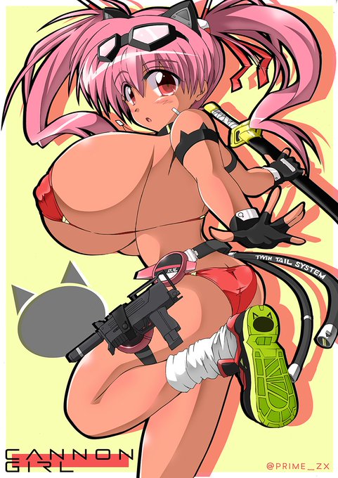 オリジナルの褐色ピンクツインテちゃん描きました。 