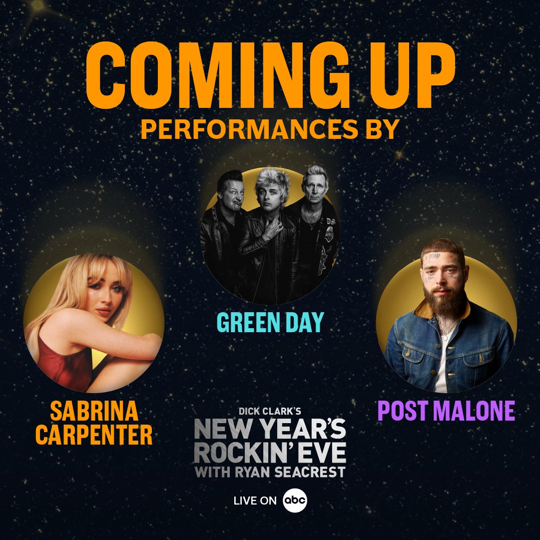 We’re celebrating the New Year with @RockinEve LIVE right now on ABC! 📷 Coming up: #RockinEve performances by @sabrinacarpenter, @GreenDay and @postmalone 🪩 bit.ly/3vl7NAY