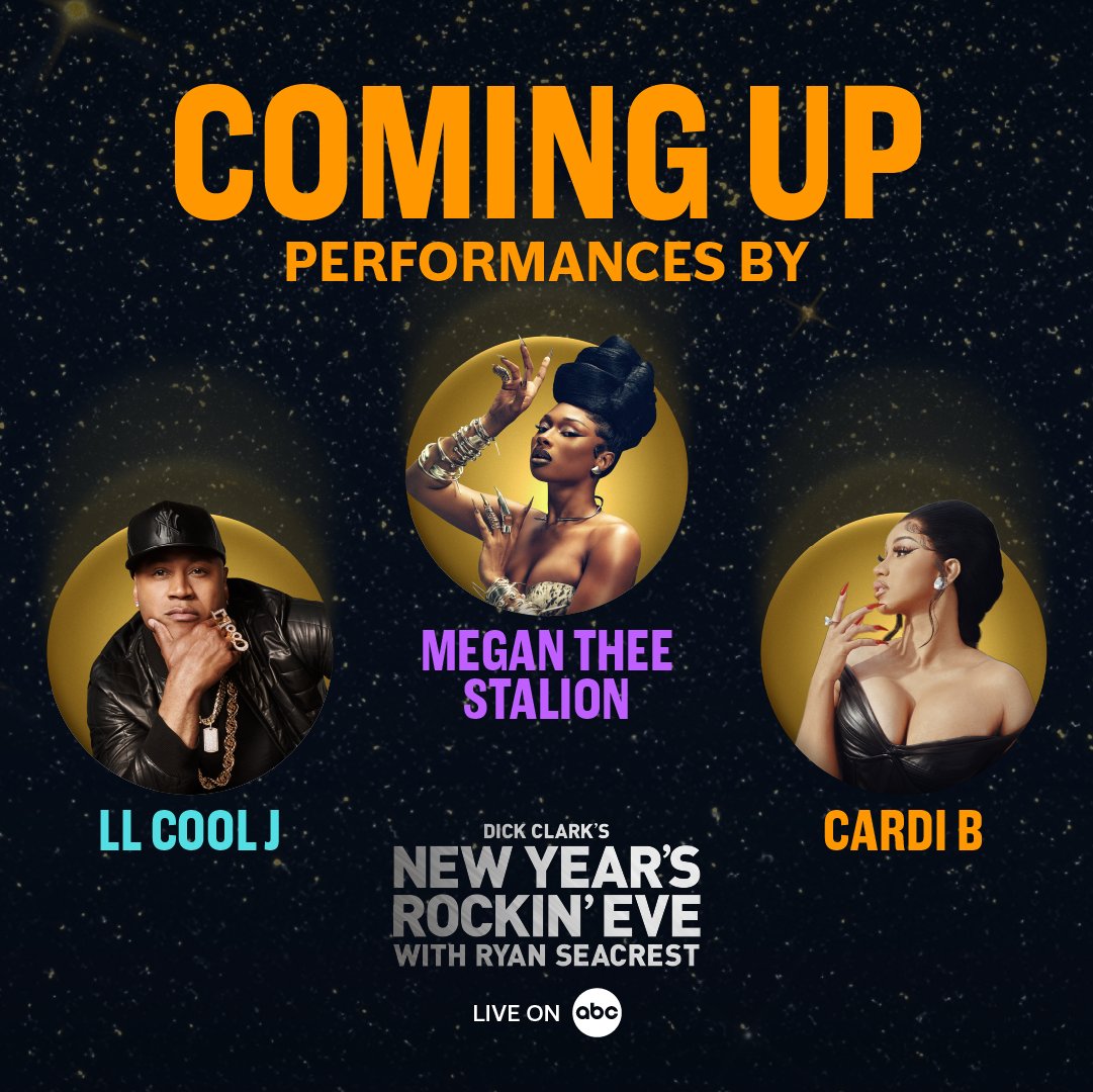 The party of the year @rockineve is LIVE right now on ABC! Coming up 📷 performances from @llcoolj, @theestallion and @iamcardib! 🪩 #RockinEve bit.ly/3vl7NAY