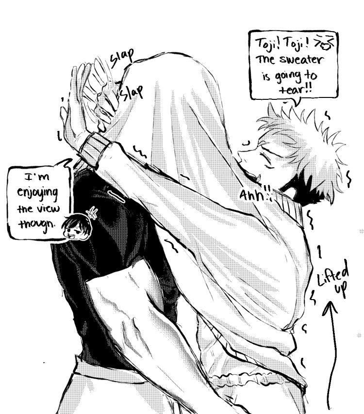 honk_honkhonkk's tweet photo. yuuji in toji's sweater vs toji in yuuji's sweater https://t.co/sUamitIcTK