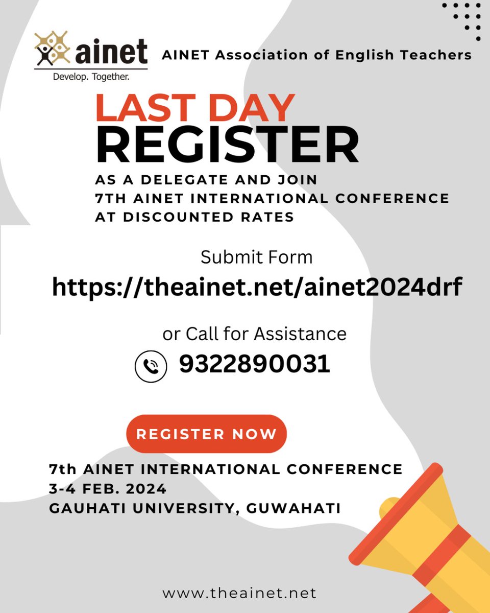 Don't miss the opportunity....Hurry up!!!
<a href="/ainetindia/">AINET</a> #ainetconference #delegate #Register
