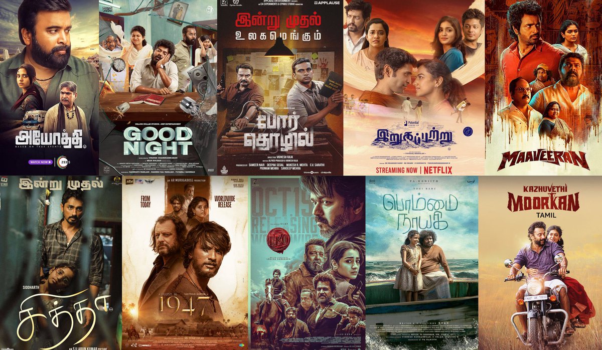 My Fav Top 10 Tamil Films - 2023 ❤️

1. #Ayothi
2. #GoodNight
3. #PorThozhil
4. #Irugapatru
5. #Maaveeran
6. #August161947
7. #Chiththa
8. #Leo
9. #BommaiNayagi 
10. #KazhuvethiMoorkan