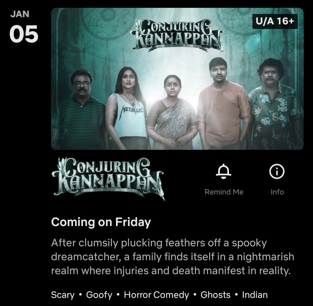 Tamil film #ConjuringKannappan (2023) by @selvinrajxavier, premieres Jan 5th on @NetflixIndia.

@actorsathish @ReginaCassandra @actornasser #Anandraj @ElliAvrRam @saranyaponvanan #VTVGanesh @redinkingsley @adithya_kathir 

@thisisysr @aishkalpathi @archanakalpathi