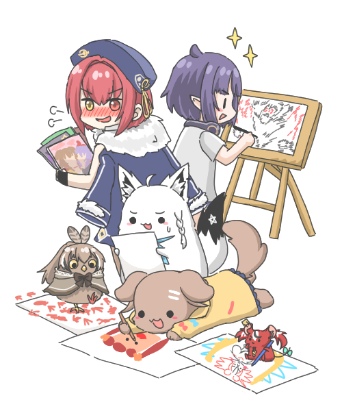 博衣こより ,戌神ころね ,桃鈴ねね ,猫又おかゆ ,尾丸ポルカ ,大神ミオ ,獅白ぼたん 「#今年も残りわずかなのでお気に入りの4枚を貼る 」|裕司‧威爾斯(ウェルシュ)のイラスト