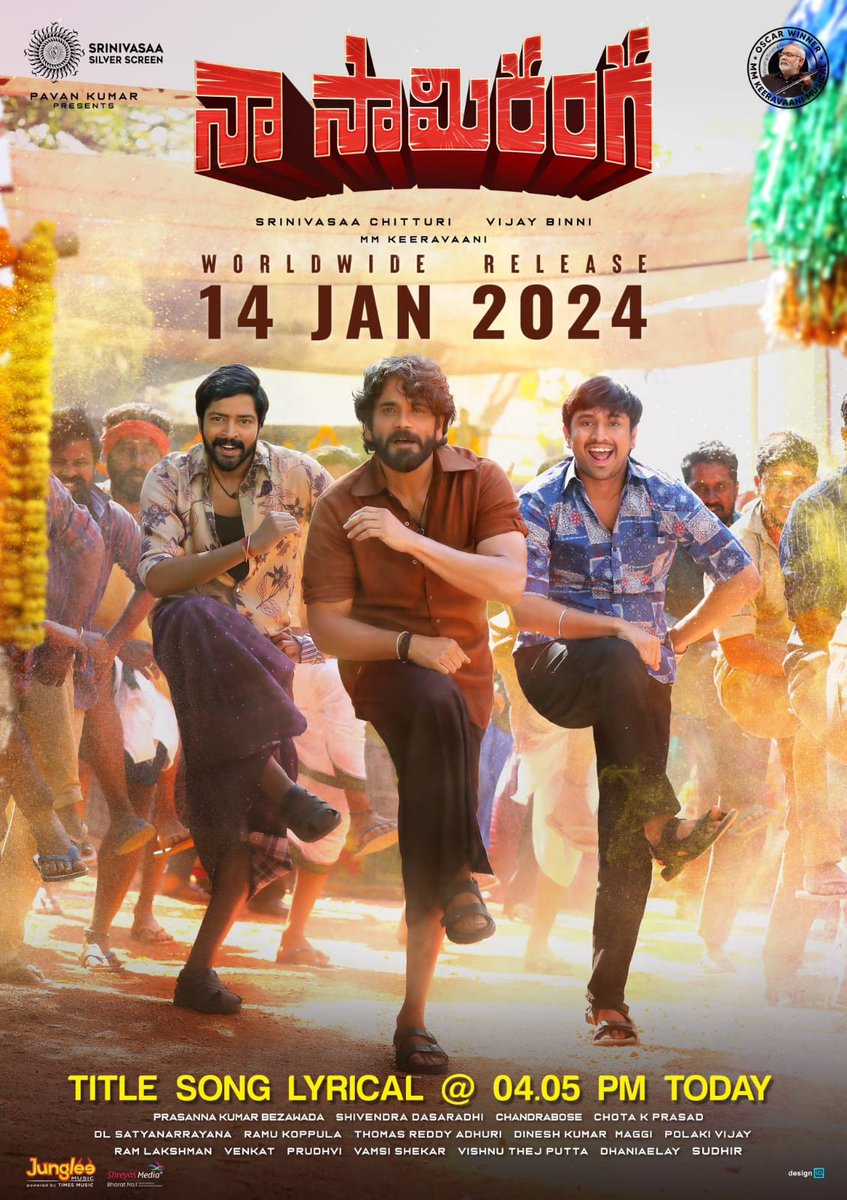 TrackTwood's tweet photo. #NaaSaamiRanga - 14th January 

Title song coming out today  @ 4:05PM
#Nagarjuna #NSRForSankranthi https://t.co/Jm9S1Z2vsB