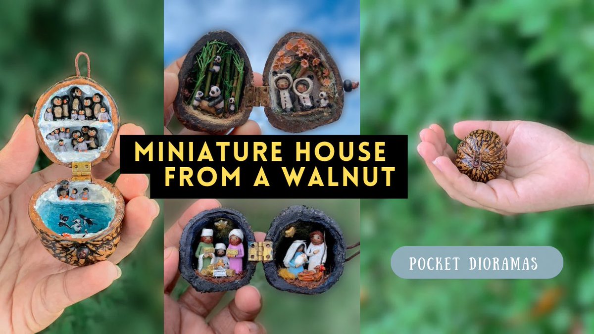 Miniature house with a walnut shell | Pocket diorama youtu.be/XezSsrBETPE #art #miniature #diorama #endof2023