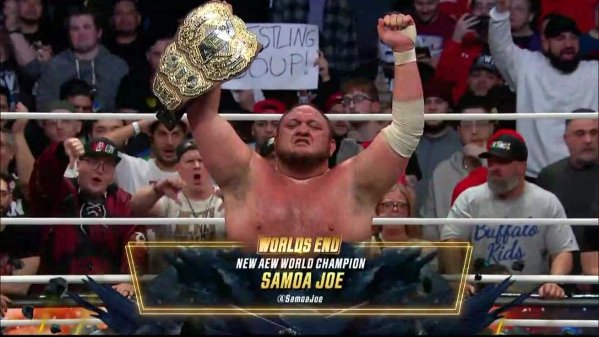 MenWrest's tweet photo. AEW and WWE have a Samoan Joe as their world champion, nice. https://t.co/QHMorTnNci