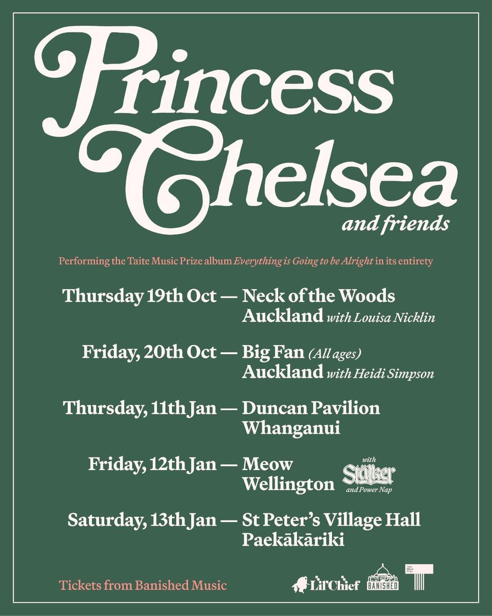 Catch the last of Princess Chelsea’s full album shows which resume in January in Whanganui, Paekakariki and Wellington. Tickets - banishedmusic.com/princess-chels…