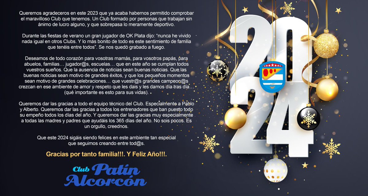 AlcorconCP's tweet photo. Charly (el presi), quiere dedicaros unas palabras de agradecimiento y un FELIZ 2024 🍾

Toda la junta se suma a las felicitaciones y os desean un #FelizAñoNuevo 🥂😊 https://t.co/ONeSl9R8CI
