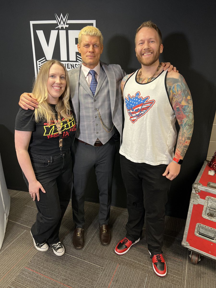 jeffroy877's tweet photo. @BillySmith and the #VIPFAM came through to help us meet @CodyRhodes. Got to thank him for inspiring me en route to being front row in Philly this April (and told him NO MORE SWERVES!!) #WWELosAngeles https://t.co/SZs3FoVjzN