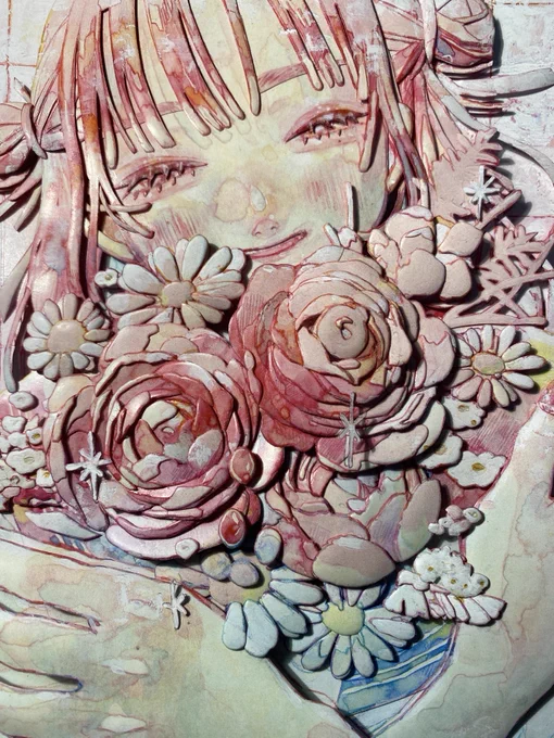 オカユウリさん名古屋個展「 #永遠の花を君へ」メインビジュアル作品をシャドーボックスの技法で立体化しました!  こちらは1/31まで愛知県名古屋市の名鉄百貨店TSUTAYA BOOKSTORE名鉄名古屋 シェアラウンジ内にて展示いたします。  作品画像や動画はツリーに繋げます。 #新作シャドーボックス